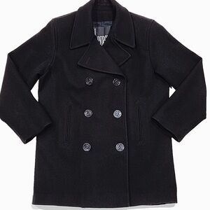 Vtg J Percy 100% Merino Wool Pea Coat Women 10 Black Double Breasted Nautical